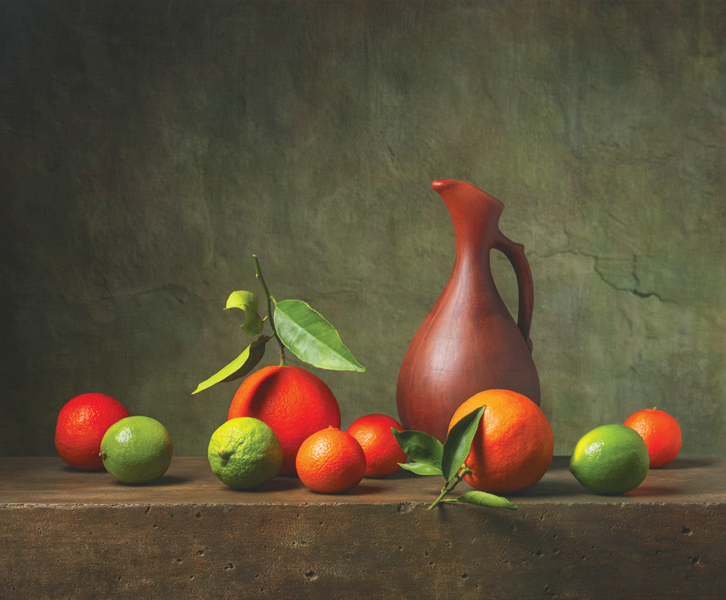 Image of a pitcher and fruit