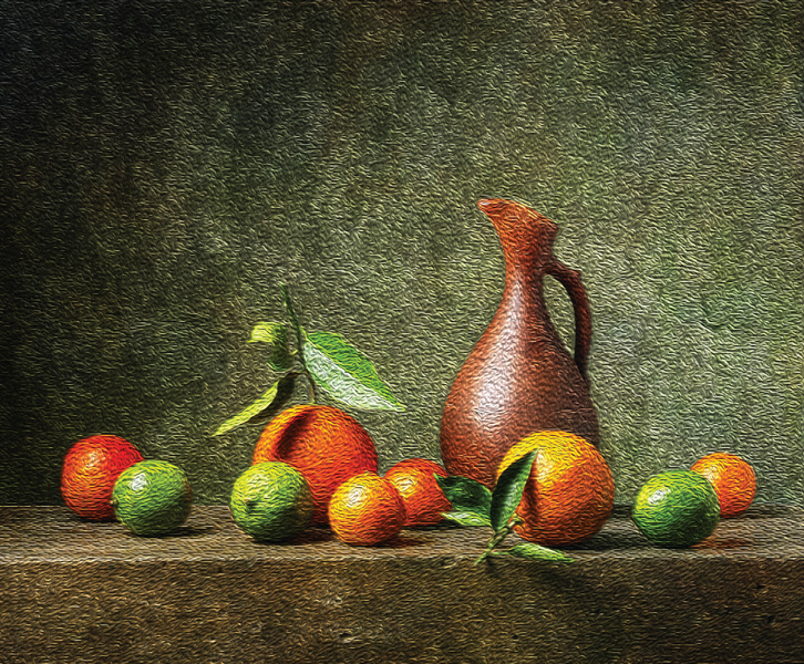 Image of a pitcher and fruit